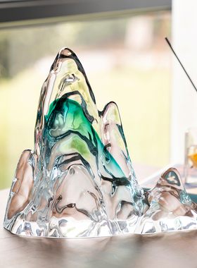 现代新中式琉璃假山摆件禅意石头高级感软装茶室书柜书房玄关饰品