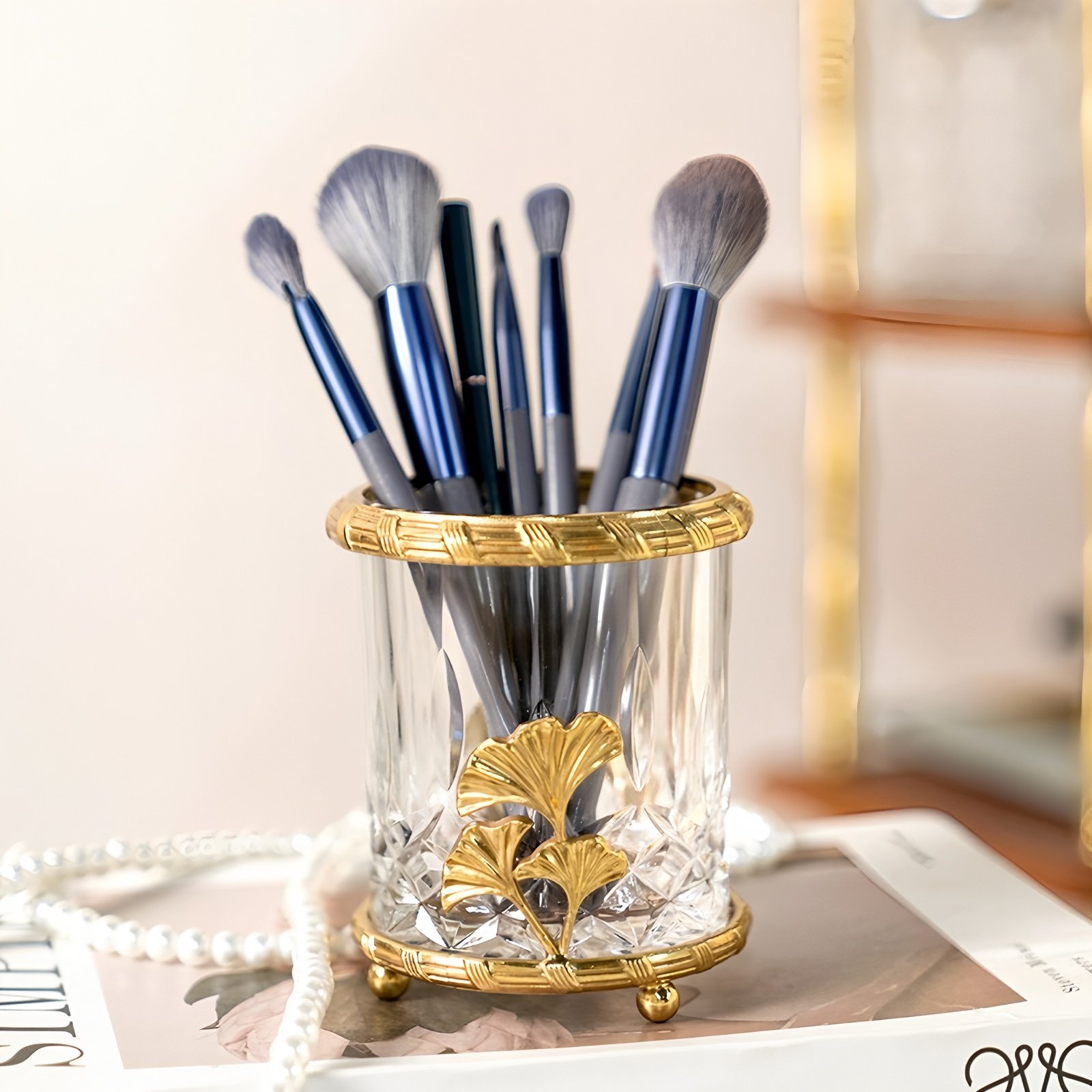 欧式复古收纳杯牙刷化妆刷收纳笔筒轻奢卫生间办公桌面黄铜摆件,收纳整理,化妆刷收纳盒/桶,淘宝优惠券,粉丝福利购,淘宝优惠卷