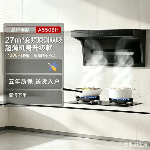名气小黑翼Pro A5508H顶侧大吸力双吸家用厨房油烟机变频烟灶套装