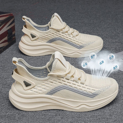 男鞋2025春夏季新款飞织网面鞋厚底休闲鞋劳保鞋透气防臭网鞋子男