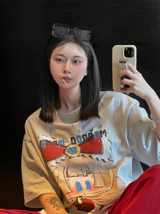 重磅纯棉宽松T恤 ins风原创小众设计感公主酱酱圆领短袖 夏季 新品