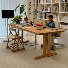 实木书桌开放式工作台白蜡木大板桌客厅书房一体大长条书桌学习桌