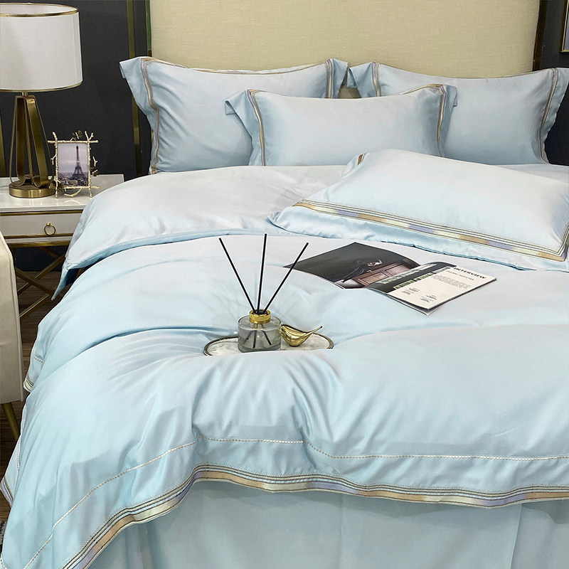 夏季双面天丝四件套冰丝滑简约刺绣被套欧式凉感裸睡酒店床上用品