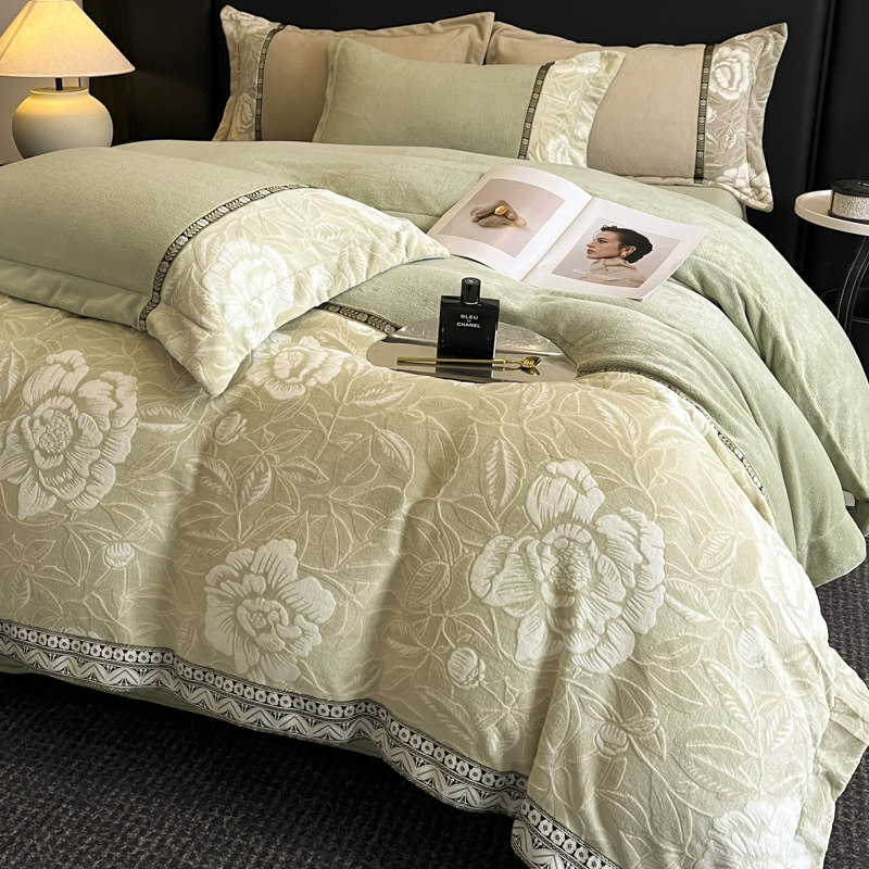 撸猫感加厚雕花绒四件套秋冬季牛奶绒床单被套保暖法兰绒床笠床品,床上用品,床品套件/四件套/多件套,淘宝优惠券,粉丝福利购,淘宝优惠卷