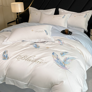 高级感轻奢高支纯棉四件套100全棉床单刺绣被套床笠亲肤裸睡床品4