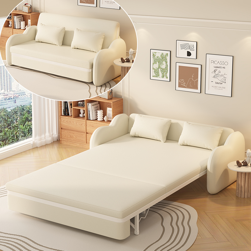 折叠两用沙发床2025新款奶油风小户型客厅抽拉床单双人多功能沙发