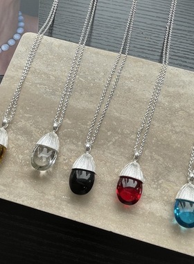 欧美博主复古小众设计 ins风彩色清透感水晶松果气质百搭长款项链