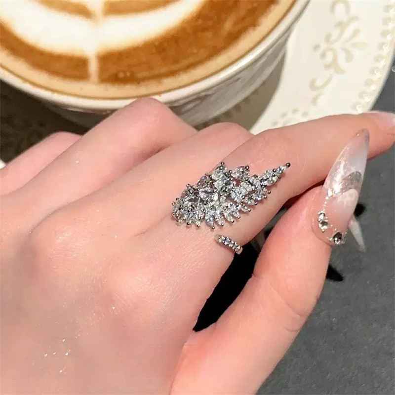 欧美复古超美锆石宝石 小众精致高级感翅膀不对称设计感开口戒指