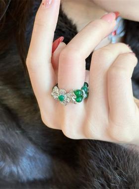 欧美复古高级感翡翠色弹力戒指