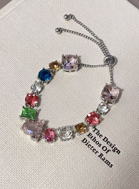 欧美复古大颗彩色心型锆石手链