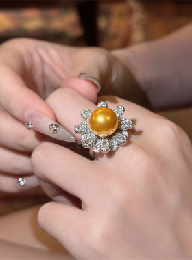 欧美复古高级感小金珠锆石戒指