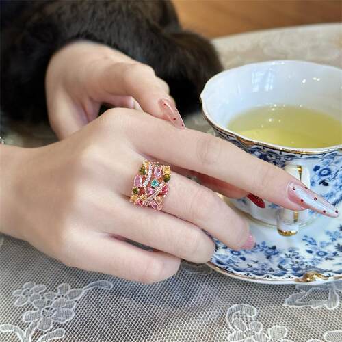 彩色宝石欧美复古不规则手链戒指