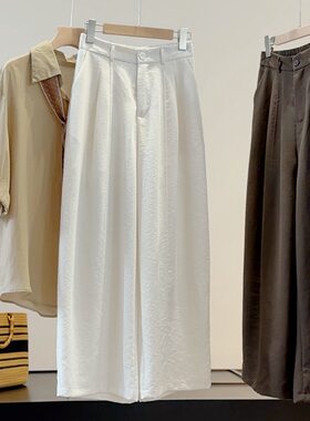 白色直筒棉麻阔腿裤女夏季新款气质百搭宽松显瘦简约休闲九分裤子