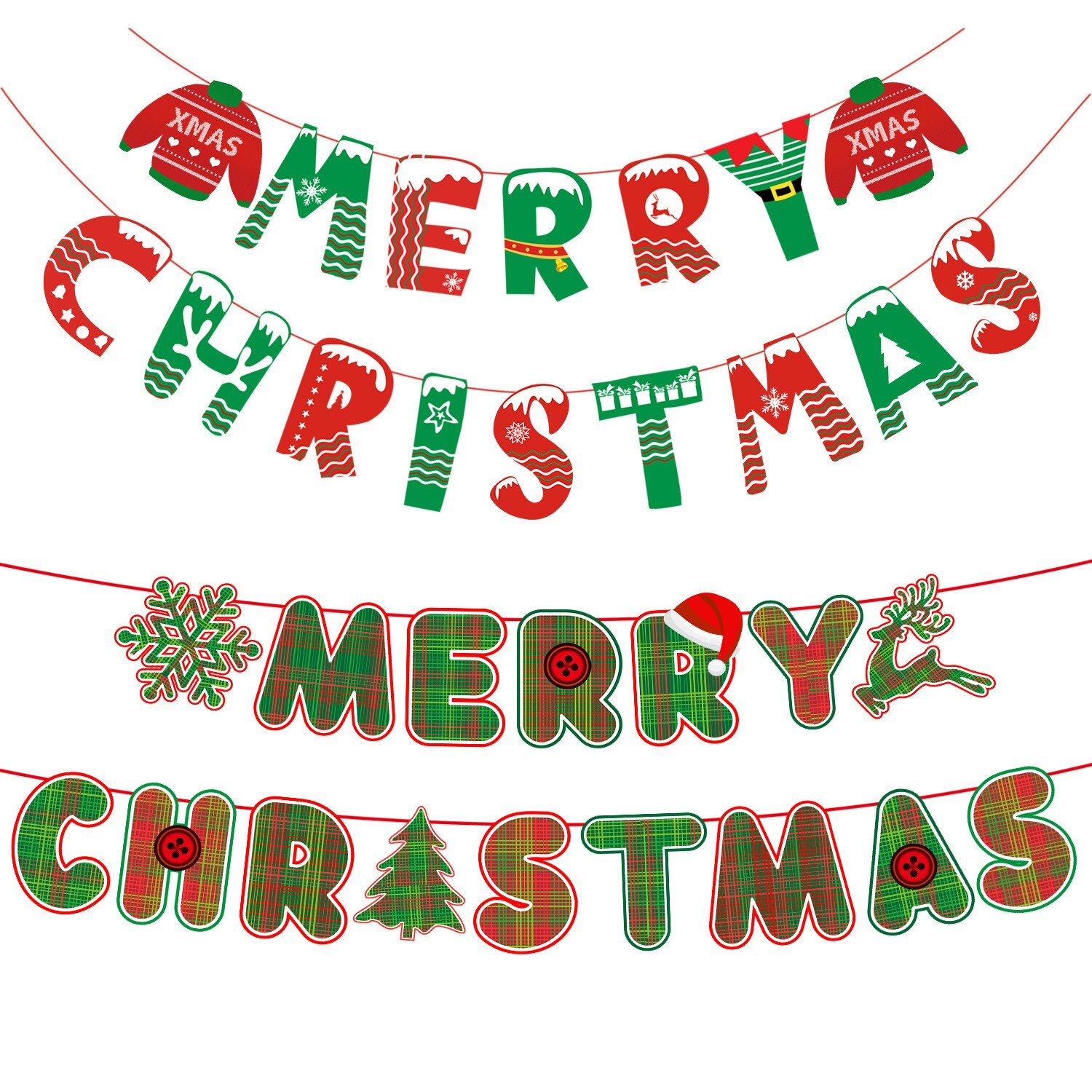 圣诞快乐字母彩旗 圣诞节装饰品merry christma横幅14片拉旗节日