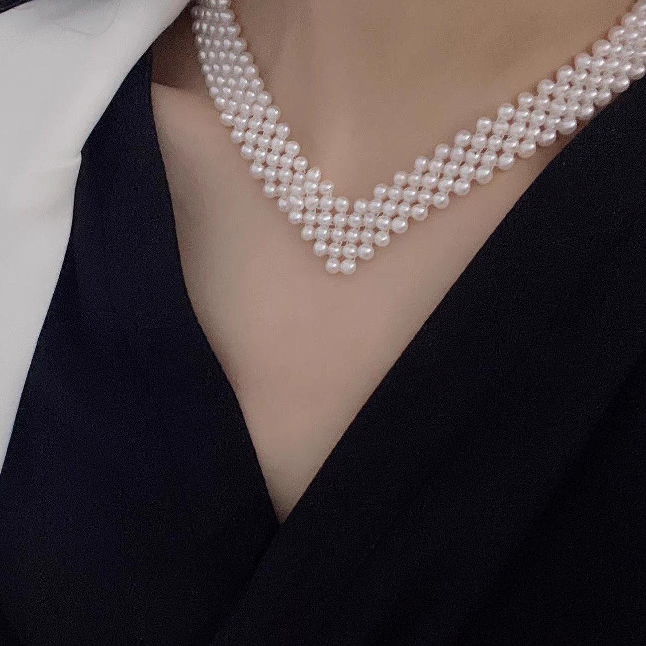 好魅071506天然淡水珍珠项链手工编织多层颈链精美气质百搭锁骨链