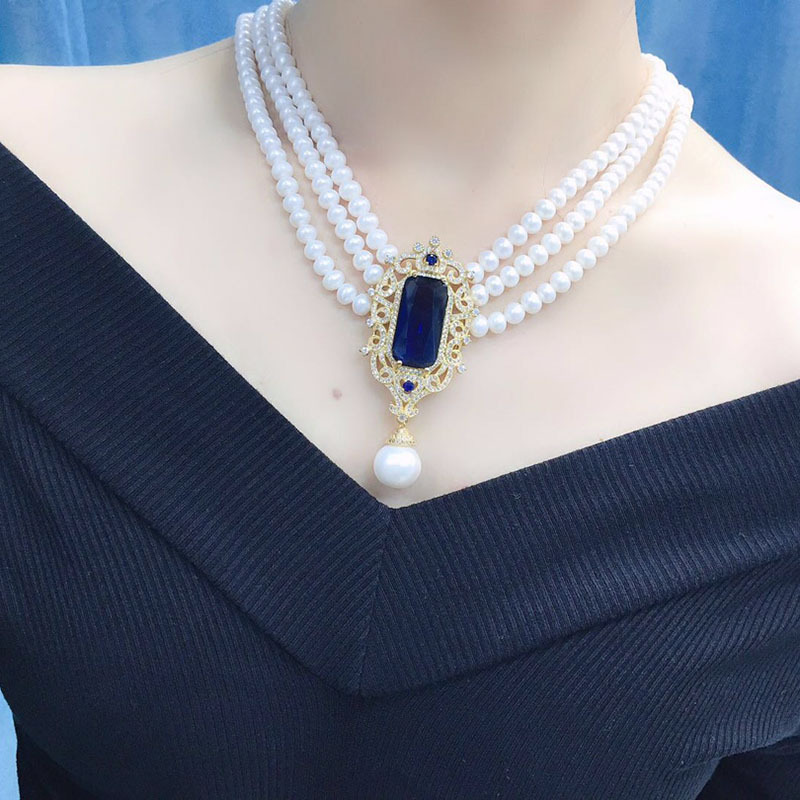 好魅天然淡水珍珠精美三层叠戴大气上档次6-7mm时尚气质锁骨链