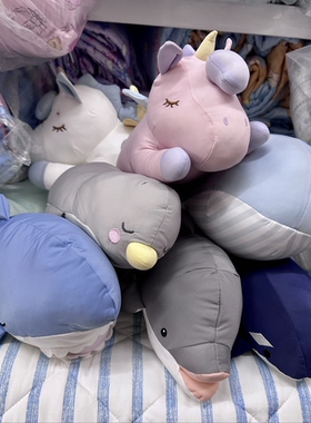 外贸尾单冷感玩偶灰色猫咪海豚虎鲸鲨鱼柔软亲肤可机洗儿童安抚枕