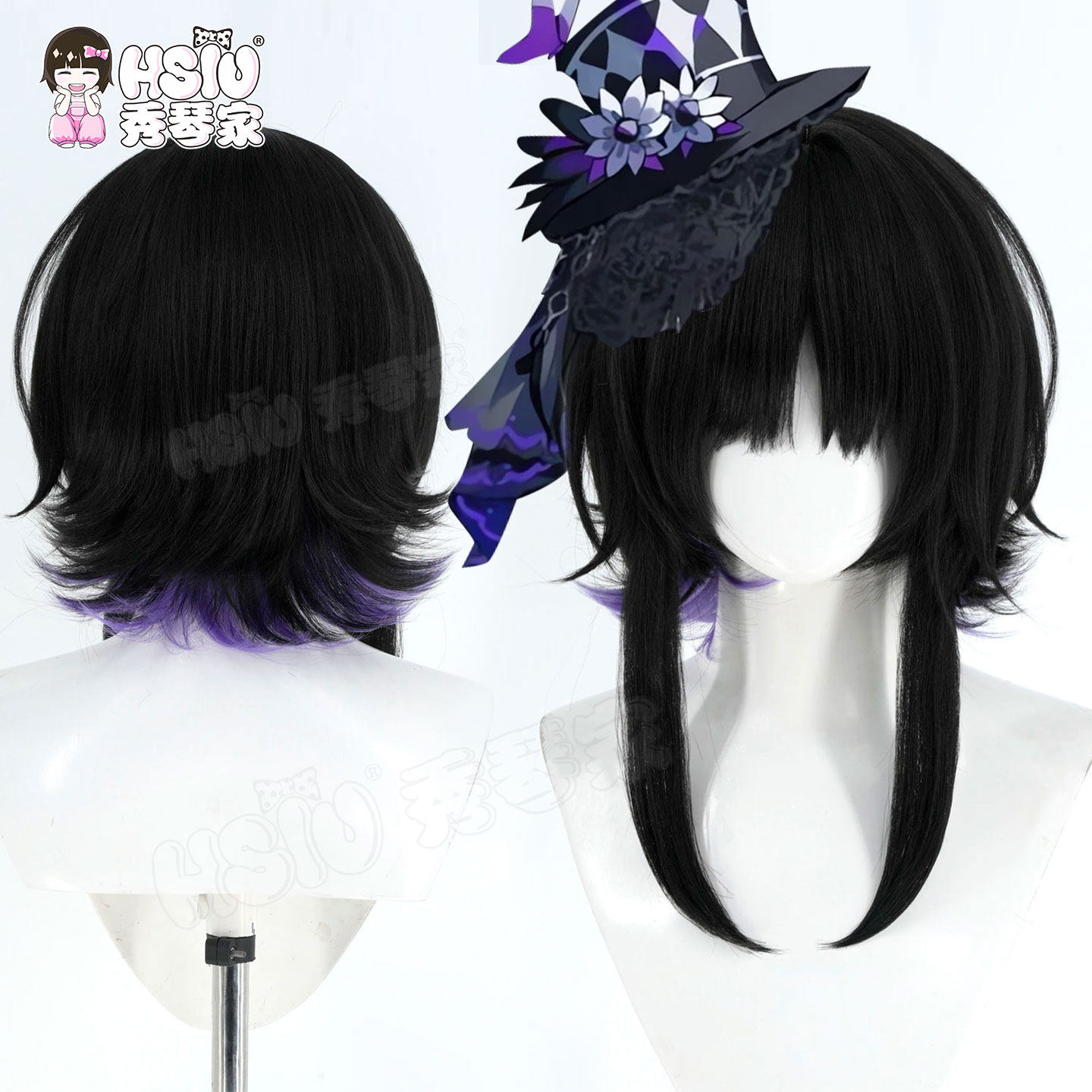 秀琴家 魔法少女的魔女审判 宝生玛格cos假发 黑紫分层短发长鬓角
