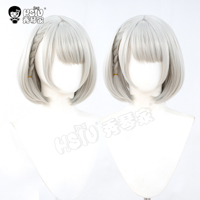 秀琴家 三角洲行动骇爪cos假发麦晓雯 银色混丝加蓬 辫子造型中分
