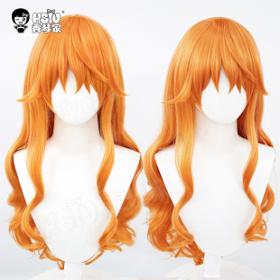 秀琴家 海贼王cos娜美cosplay假发 Nami橘黄色波浪长卷发橙色假毛