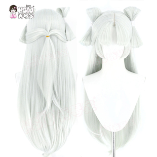 秀琴家 英雄LOL联盟 拉克丝cos假发 熊猫娃娃 白绿色混蓬造型假毛