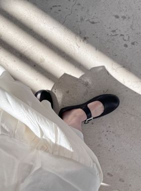 GCDA玛丽珍鞋凉鞋女一字扣单鞋真皮平底舒适复古浅口蝴蝶结小皮鞋