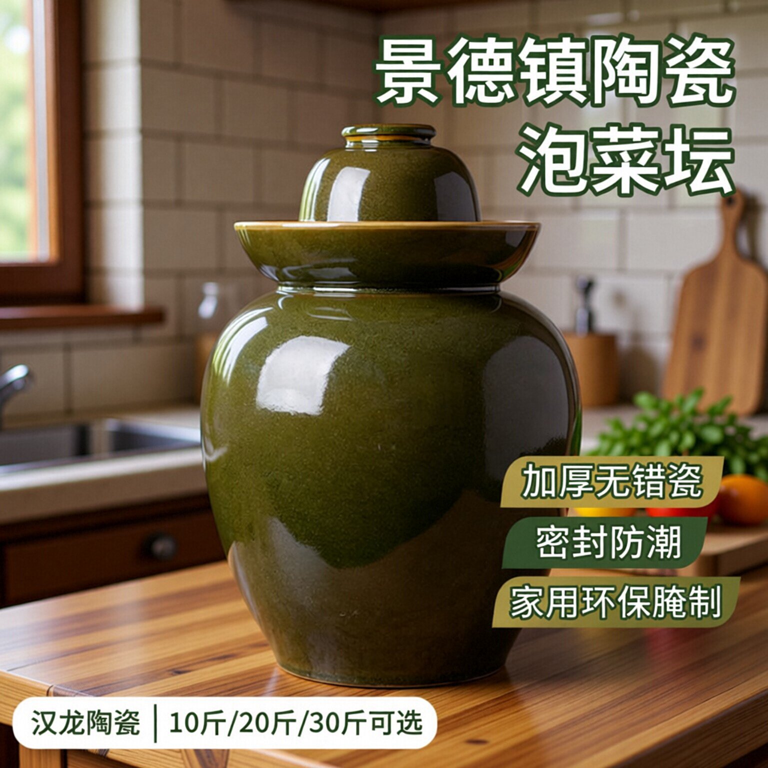 泡菜坛子陶瓷景德镇腌菜缸加厚家用环保瓷腌菜食品小号泡菜罐无铅图片