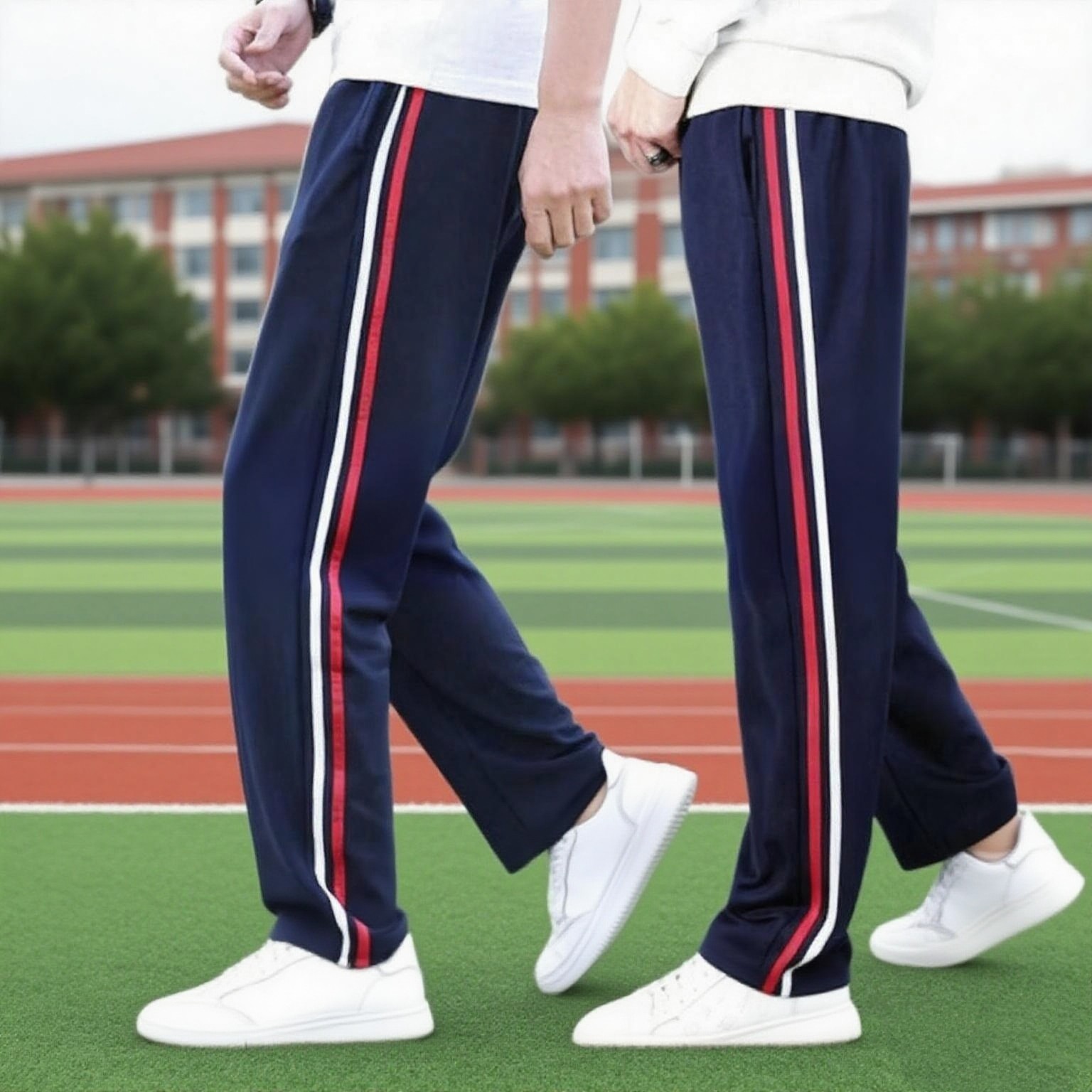 校服裤子藏蓝色红白条两道杠初高中小学生加绒加厚运动裤校裤大码
