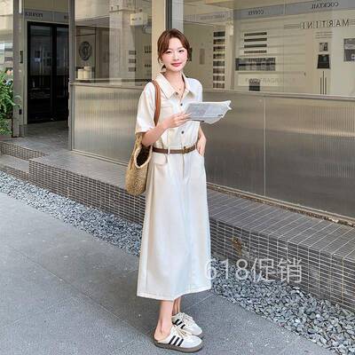 米色polo洋装女夏季2026新款气质休闲收腰显瘦工装风长版衬衫裙