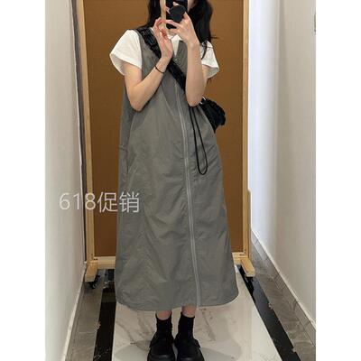 美国灰色工作服功能风格背心连衣裙的妇女与设计拉炼连衣裙胖毫米