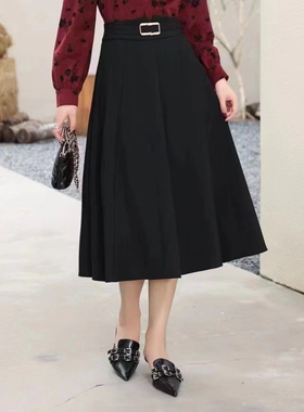 合悦B61ZQ305A字半身裙女春季新款高腰显瘦a字西装裙中长款百褶裙
