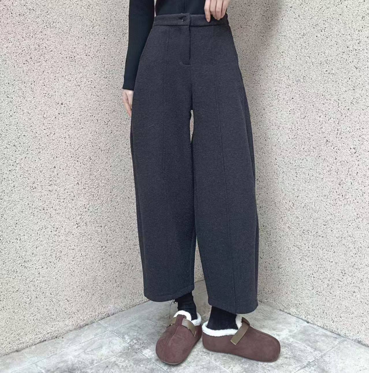 商场正品直筒加绒羊绒毛呢裤女冬季2025新款气球裤休闲九分奶奶裤