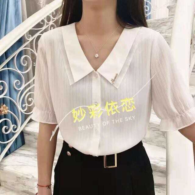 专柜正品雪纺衬衫女上衣2026夏季新款女士娃娃领遮肚子衬衣小衫