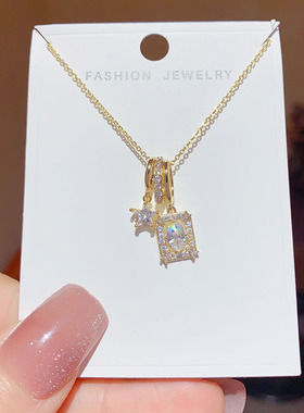 轻奢小众设计感锆石方形锁骨链个性时尚精致甜美项链气质百搭项链