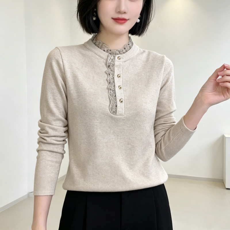 一体绒冬季新款衬衫女花边领减龄时尚洋气百搭小衫时尚打底衫