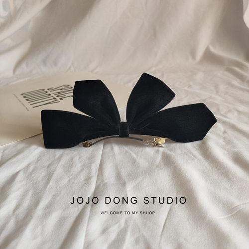赵丽颖同款立体兔耳朵发夹黑色丝绒蝴蝶结发饰顶夹颅顶少女头饰