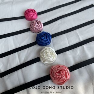 芭蕾风多巴胺女玫瑰花朵choker项链氛围感法式超仙锁骨链纯欲颈带