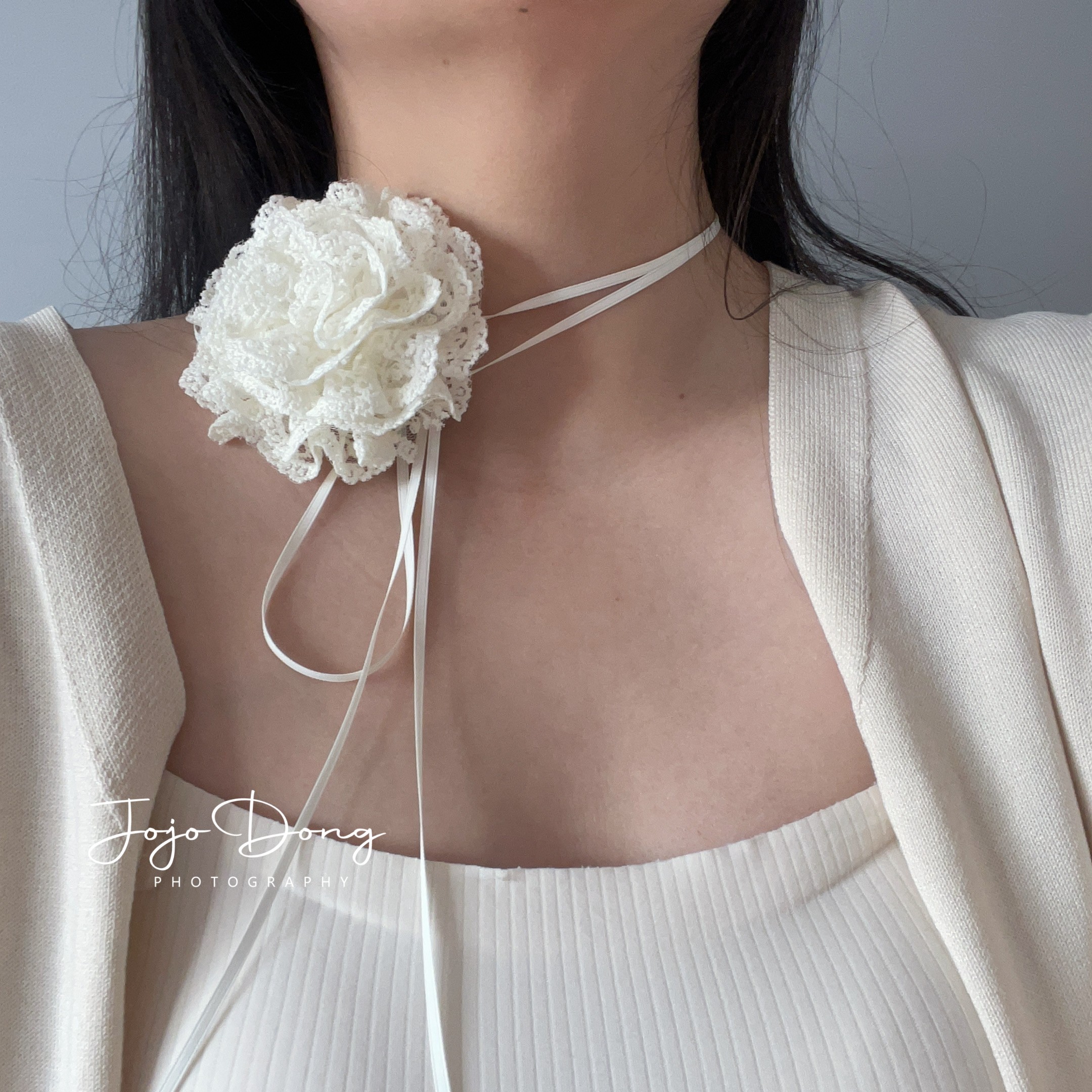 甜美蕾丝玫瑰花朵choker颈圈项链绑带可调节腰带防过敏高级锁骨链