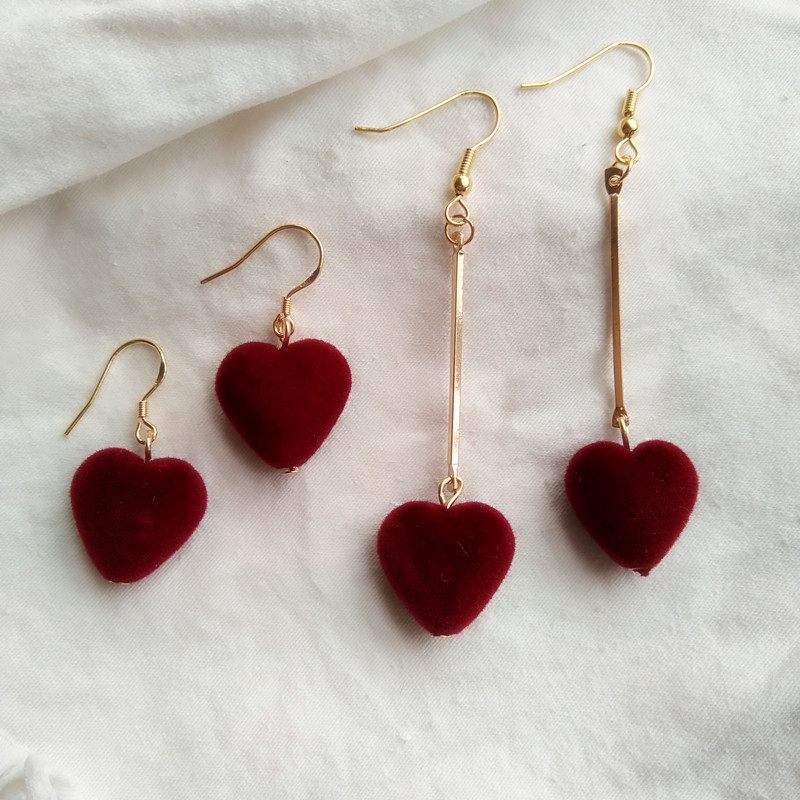 复古日系甜美少女几何爱心毛球丝绒耳环原宿无耳洞耳夹包邮