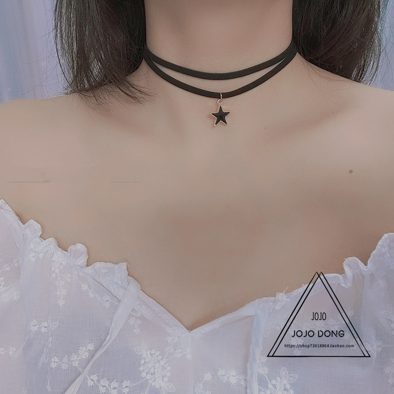 手作原宿双层绒带颈链女星星项圈图片
