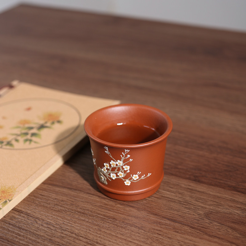 原矿小红泥泥绘主人杯健康饮茶杯