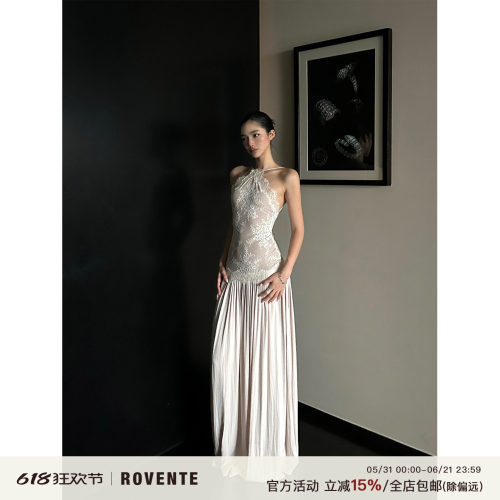 rovente连衣裙女蕾丝拼接吊带