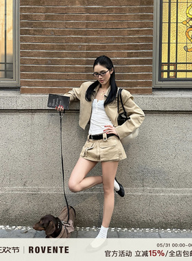 rovente 工装soul卡其色短款半身裙女夏季设计感小众修身包臀裙