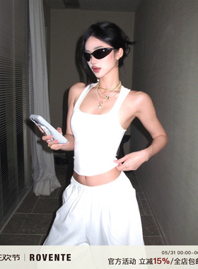 rovente 美式短款方领背心吊带百搭性感辣妹风修身收腰外穿上衣女