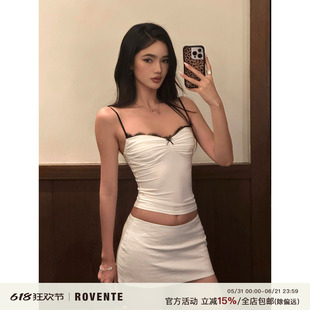 rovente 迷迭暗香白色上衣女夏薄款修身显瘦性感针织蕾丝吊带背心