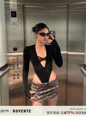 rovente 棕色豹纹短裙女夏美式性感辣妹修身亮片短款包臀半身裙