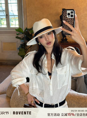 rovente 松弛密码100%亚麻衬衫女夏季设计感小众宽松白色长袖上衣
