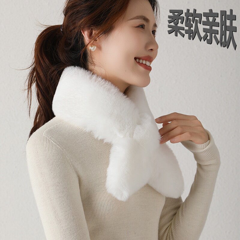 韩版兔毛内搭围脖女冬季加厚保暖毛绒简约穿插交叉小围巾护颈百搭