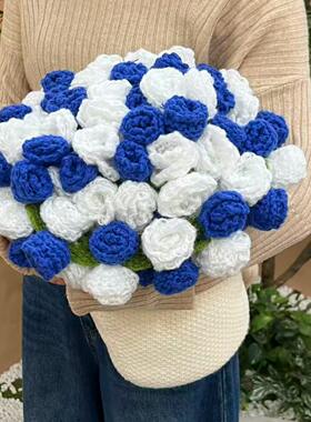 蓝白玫瑰花束毯子披肩盖毯送女男朋友闺蜜订婚结婚生日情人节礼物