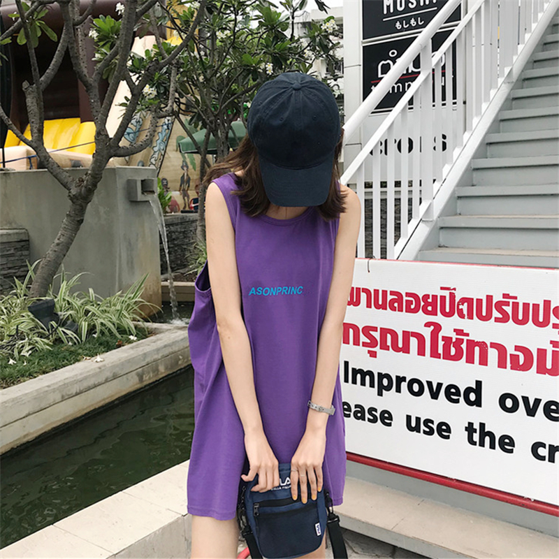 夏装2018新款韩版学生宽松中长款背心女外穿复古原宿风无袖上衣潮